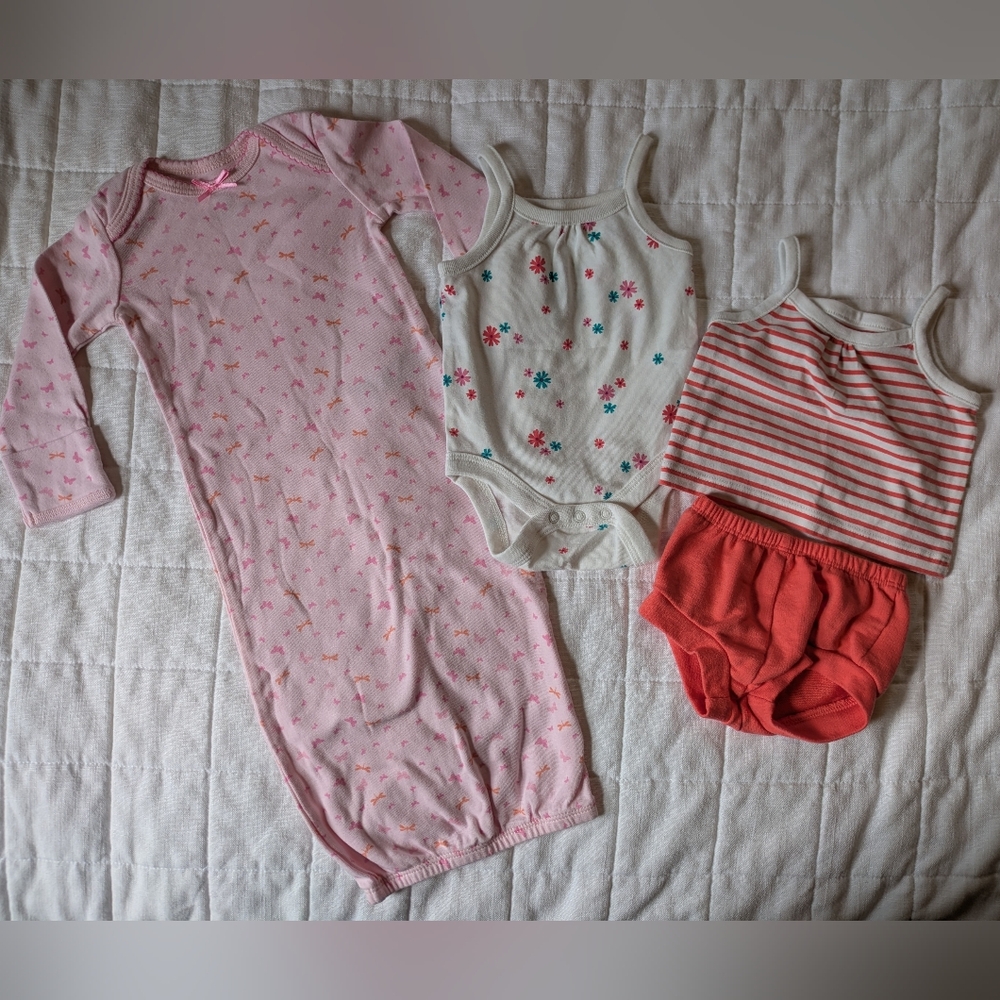 Set of 3 - Newborn Nightgown, Onesie, Tank And Diaper Cover